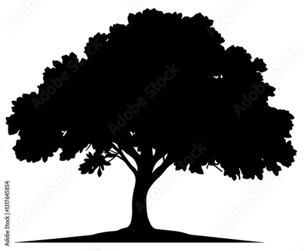 Fototapeta Minimalistic oak tree silhouette on white background, nature concept