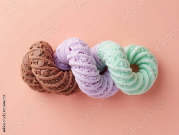 Obraz Ice Cream Scoops Looped into Interwoven Rings, Alternating Between Chocolate, Pastel Lavender, and Mint