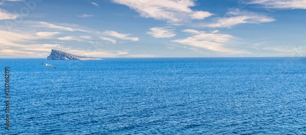 Fototapeta VIEW OF A SEAGULL FLYING TOWARDS THE ISLAND OF BENIDORM, ALICANTE, SPAIN