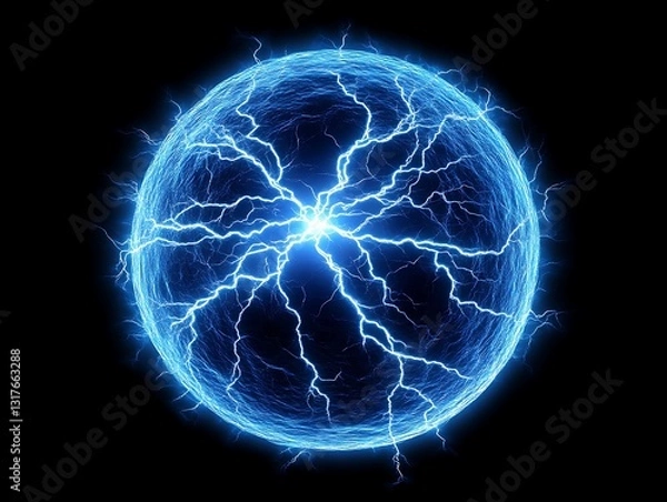 Fototapeta A glowing blue energy sphere with electric lightning discharges