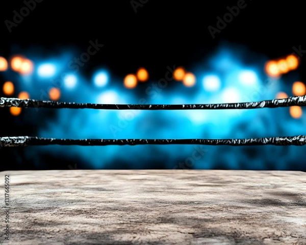 Obraz Empty wrestling ring blue lights blurred background