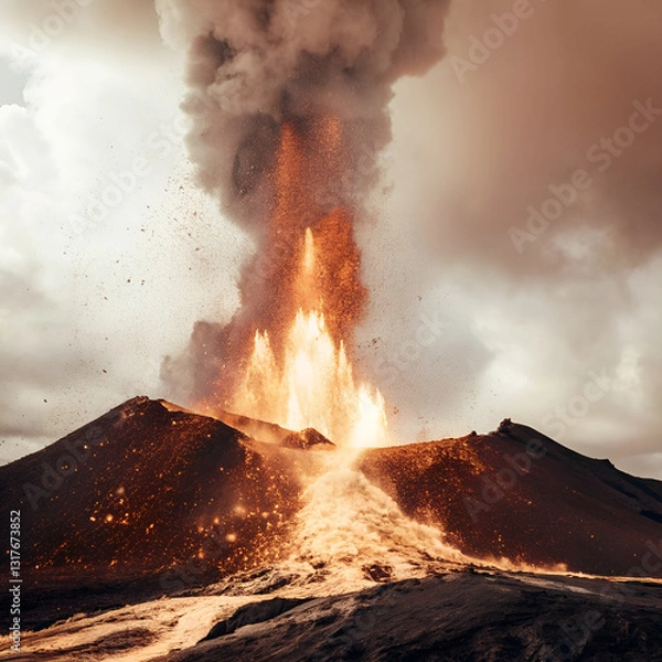 Obraz volcano eruption with volcano in background
