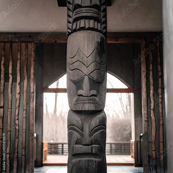 Fototapeta totem pole on a blue sky background