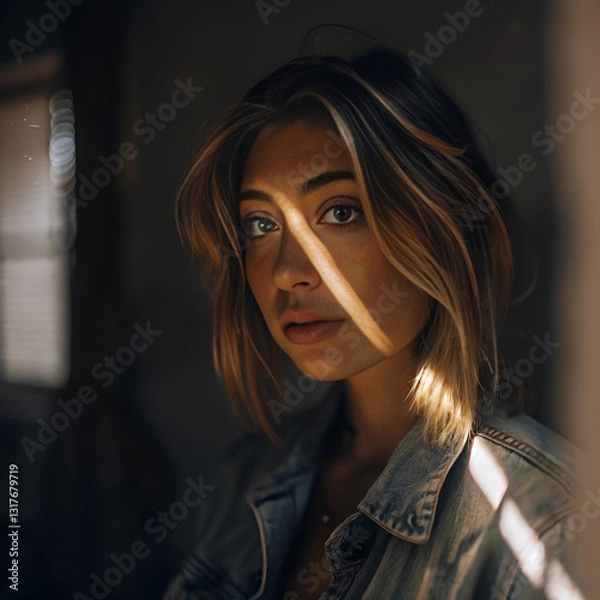 Fototapeta Shadow of light on girl face