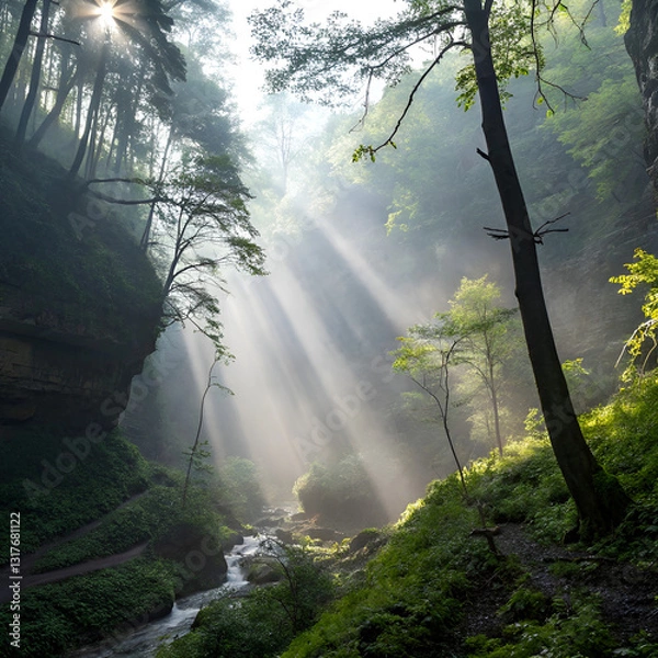Obraz sun rays in the forest