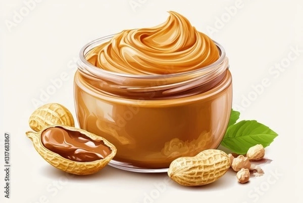 Fototapeta Creamy peanut butter swirling in a jar with peanuts and crushed peanuts