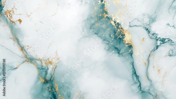 Fototapeta teal white and gold marble, abstract, background, texture,