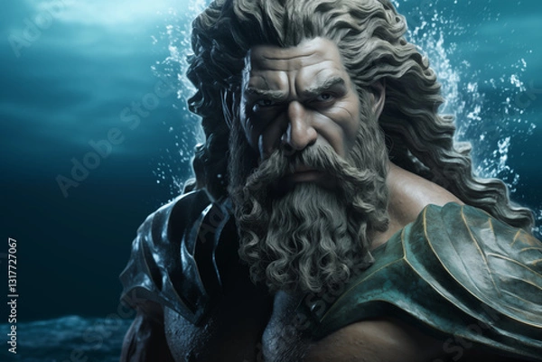 Fototapeta Poseidon, Greek God of the Sea and Storms, Ruler of the Oceans with His Trident, Ancient Greek Mythology, Powerful God of the Waters, Mount Olympus, and Mythological Art.