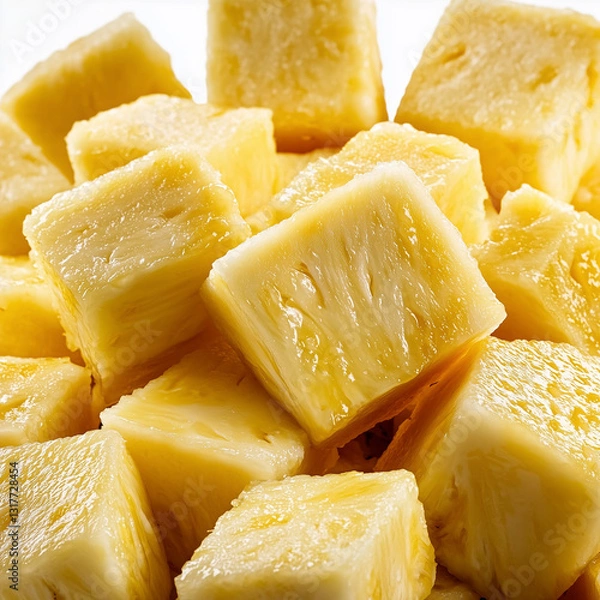 Fototapeta Fresh pineapple chunks isolated on white background
