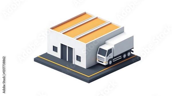 Obraz Logistics and Distribution Center with Truck: A Modern Industrial Illustration for Business and
