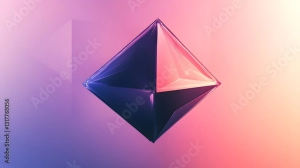 Fototapeta Geometric Prism: Captivating abstract artwork featuring a vibrant, symmetrical prism, casting soft shadows and bathed in a gradient of colors.