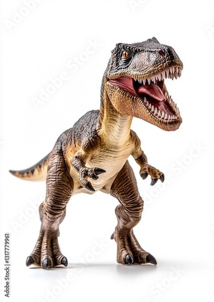 Fototapeta Stunning Carnotaurus Toy Dinosaur Photography: Fierce Stance, Muscular Build & Glossy Finish Against White Background - Perfect for Collectors and Enthusiasts
