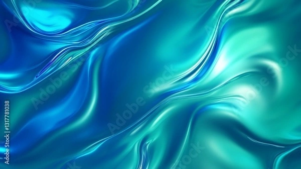 Fototapeta Dynamic Electric Blue and Emerald Green Fluid Gradient Background with Bold Waves and Metallic Shimmer - Perfect for Modern Sports, Tech, and Branding Applications in a High-Energy Style