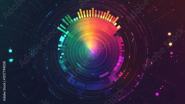 Obraz A radial graph, glowing with segmented sections, each pulsating in vibrant colors. Pulsating Beams. Illustration