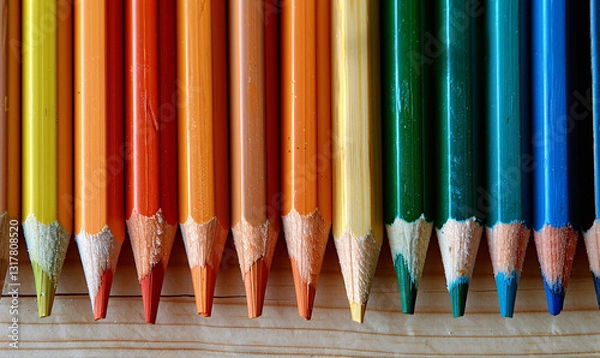 Fototapeta Vibrant Colored Pencils Arranged in a Neat Row