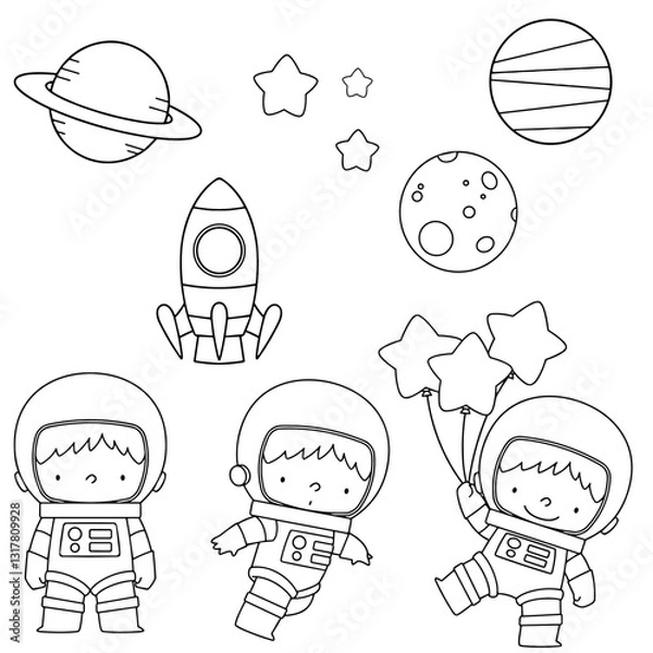 Fototapeta Astronaut Sticker Line Drawing Art Vector