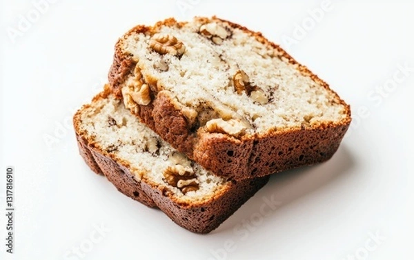 Fototapeta Two Slices of Walnut Bread on White Background
