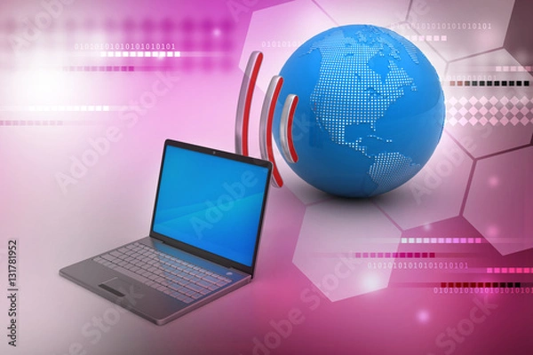 Fototapeta laptops wireless connection with   earth
