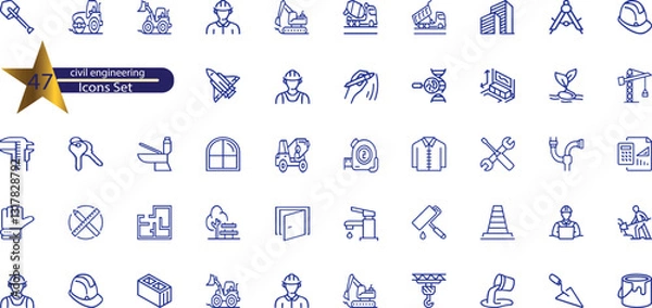Obraz icons related to civil engineering. Linear icon collection.