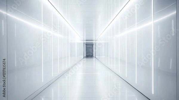 Fototapeta Futuristic White Corridor: Illuminated Pathway of Modern Architecture Design