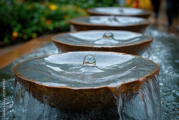 Fototapeta Water cascading from decorative bowls