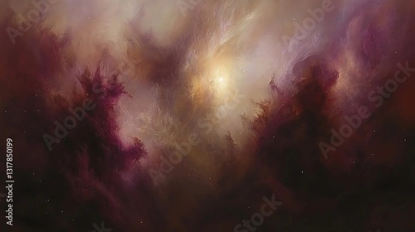 Fototapeta Vibrant clouds and a bright light illuminate a cosmic scene