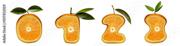 Fototapeta Citrus numbers 0, 1, 2, 3– letters in the form of orange slices for creative projects.