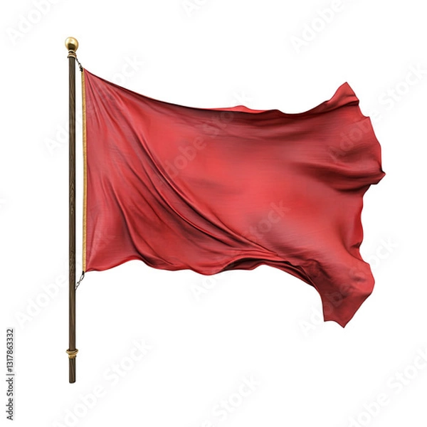 Fototapeta Red flag with a gold pole on transparent background