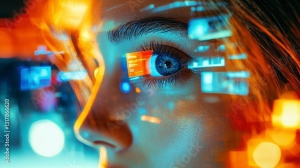 Obraz The image captures the essence of futuristic technology, where business professionals seamlessly integrate augmented reality through smart contact lenses These lenses provide real-time access to
