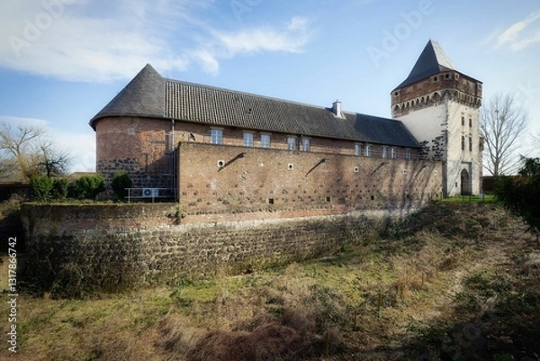 Fototapeta Friedestrom Castle with the gate tower in the center of the medieval fortress of Zons