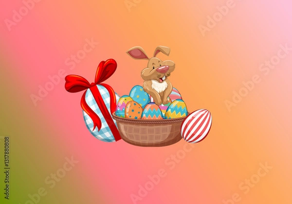 Obraz Easter Basket with Easter Eggs and Bunny