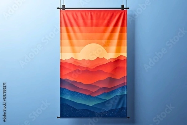 Obraz Abstract Gradient Sunset Over Layered Mountains
