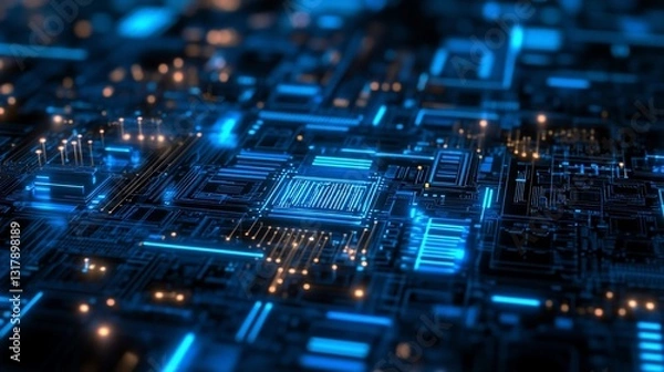 Fototapeta Abstract Futuristic Circuit Board Technology  Digital Network Microchip Glowing Lines