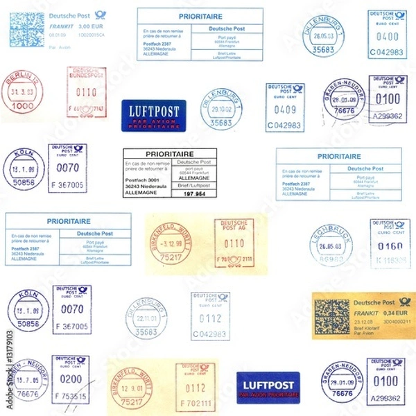 Obraz German post ( Deutsch Post ); postmarks and label background