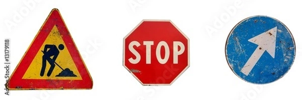 Obraz 3 old and ruined roadsign