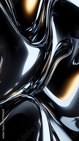 Obraz Liquid Metallic Abstract: An elegant abstract image of molten metal, with smooth, fluid textures, light reflections, and dynamic, swirling patterns, creating a visually stunning design.