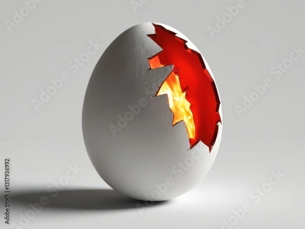 Obraz Egg of Innovation: A cracked egg reveals a fiery core, symbolizing birth, potential, and breakthrough