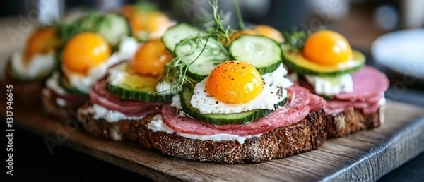 Fototapeta Professional Image of Traditional Danish Open Sandwich or Smørrebrød for Culinary and Gastronomy Purposes