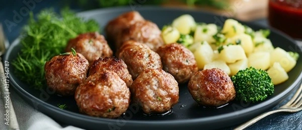 Obraz Traditional Danish meat balls or frikadeller for culinary delights
