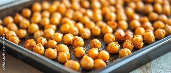 Fototapeta Professional Tray of Roasted or Baked Seasoned Chickpeas for Healthy Snacking