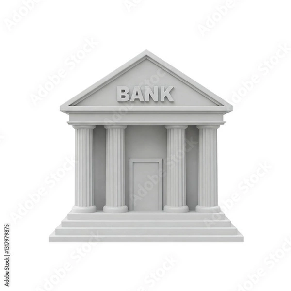 Fototapeta Variety of 3D Rendered Models of a Classic Bank Building Isolated