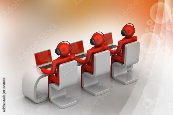 Fototapeta 3d people in a modern desk with laptop