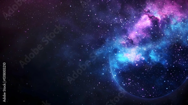 Obraz Vivid Purple Blue and Pink Nebula with Bright Stars in the Vast Expanse of Space