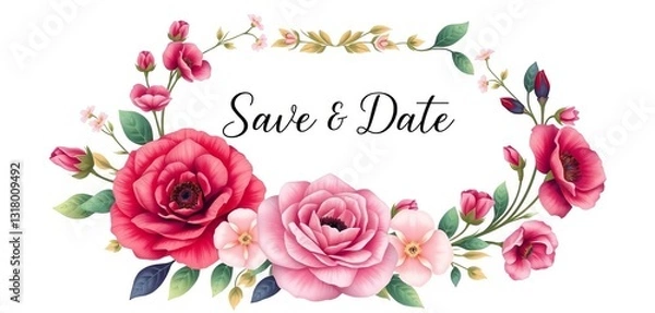 Fototapeta Elegant floral frame wedding invitation label design, perfect for save-the-date or RSVP, label, marriage