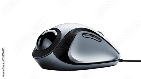 Fototapeta Sleek and modern grey computer trackball with a transparent background, featuring an ergonomic design.