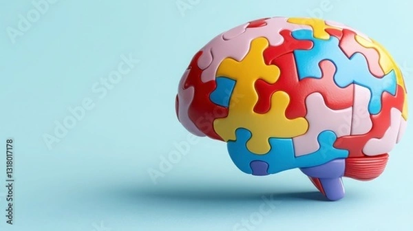 Obraz Colorful Puzzle Brain Model on a Light Blue Background