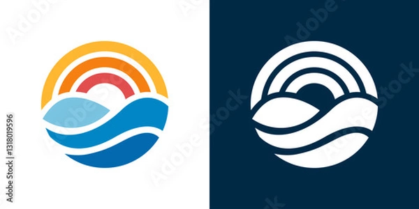 Obraz Sun logo with sea wave vector design