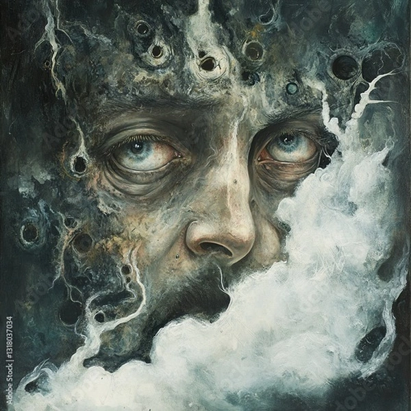 Fototapeta Surreal Face in Smoke: A Dark and Dreamlike Portrait