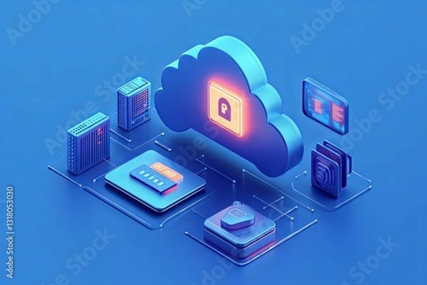 Fototapeta Cloud computing concept with data protection and information security