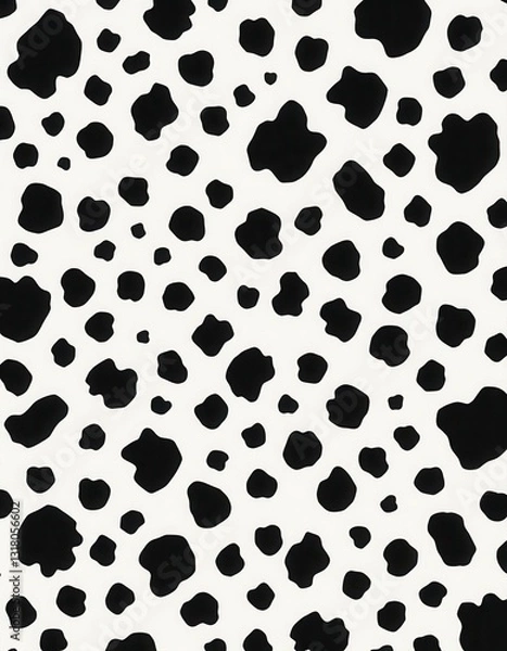 Fototapeta an abstract image with a pattern of irregular black spots on a white background, resembling a Dalmatian's coat.